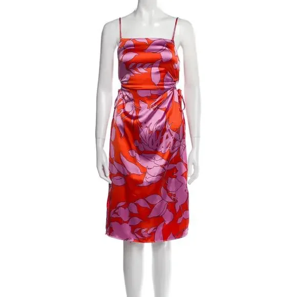 Christian Lacroix Midi Dress M Silky Satin Floral Cutout Resort Beach $460 - Picture 1 of 12